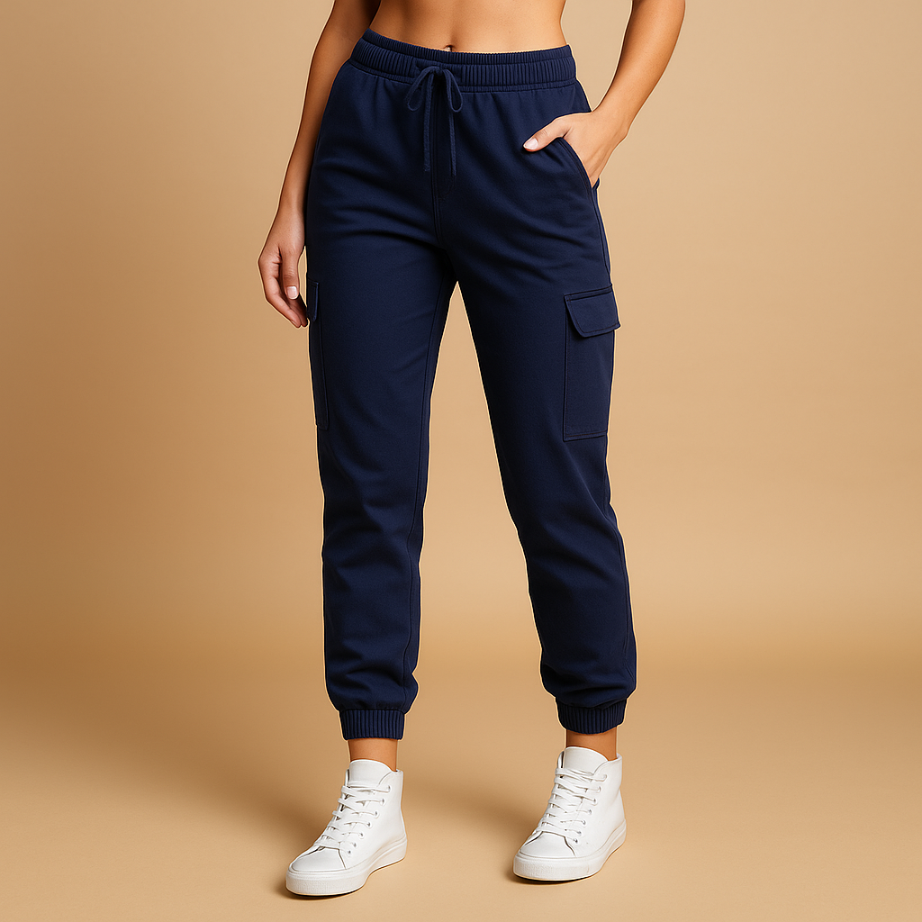 Women’s high waist cargo pants with slim fit and durable stretch fabric, featuring functional cargo pockets for casual and semi-formal outfits.