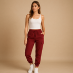 Women’s high waist cargo pants with slim fit and durable stretch fabric, featuring functional cargo pockets for casual and semi-formal outfits.