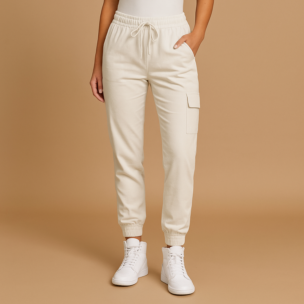 Women’s high waist cargo pants with slim fit and durable stretch fabric, featuring functional cargo pockets for casual and semi-formal outfits.