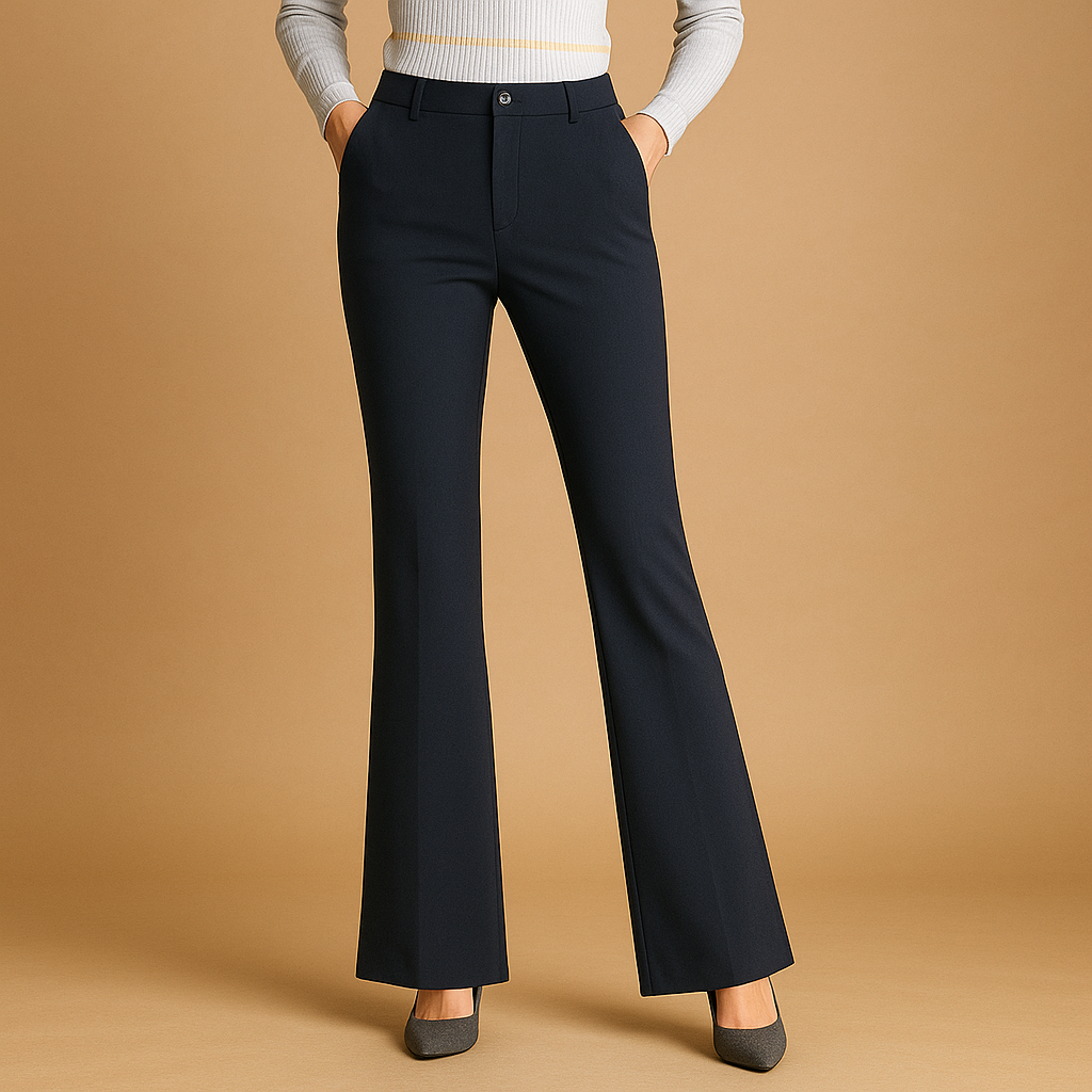 Women’s high waist flared pants with slim fit, wide legs, practical pockets, and cotton blend fabric. Perfect for work, casual, and formal outfits.