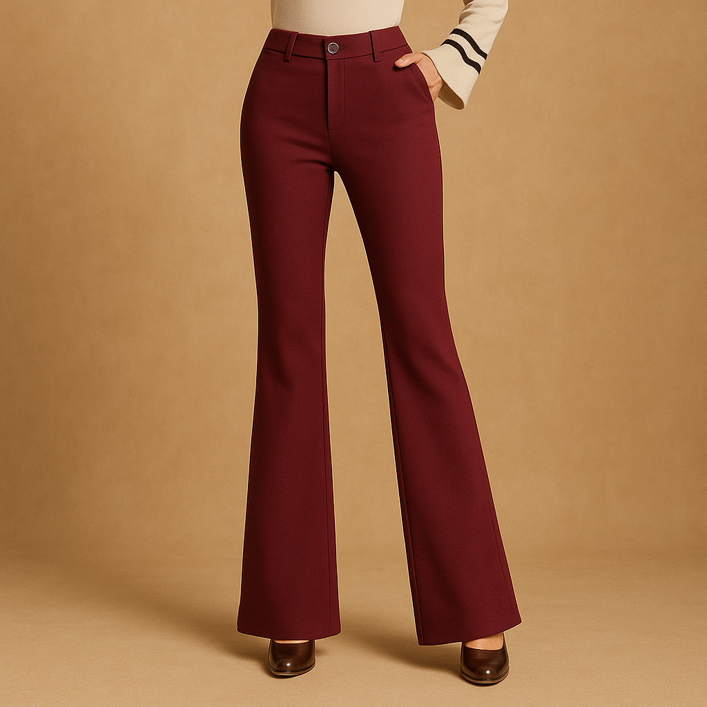 Women’s high waist flared pants with slim fit, wide legs, practical pockets, and cotton blend fabric. Perfect for work, casual, and formal outfits.