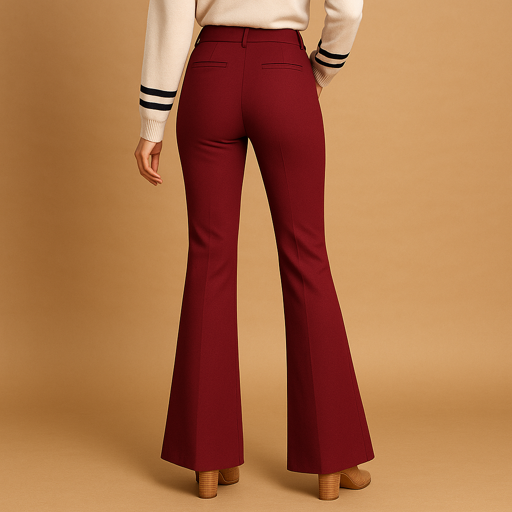 Women’s high waist flared pants with slim fit, wide legs, practical pockets, and cotton blend fabric. Perfect for work, casual, and formal outfits.