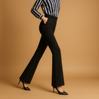 Women’s high waist flared pants with slim fit, wide legs, practical pockets, and cotton blend fabric. Perfect for work, casual, and formal outfits.