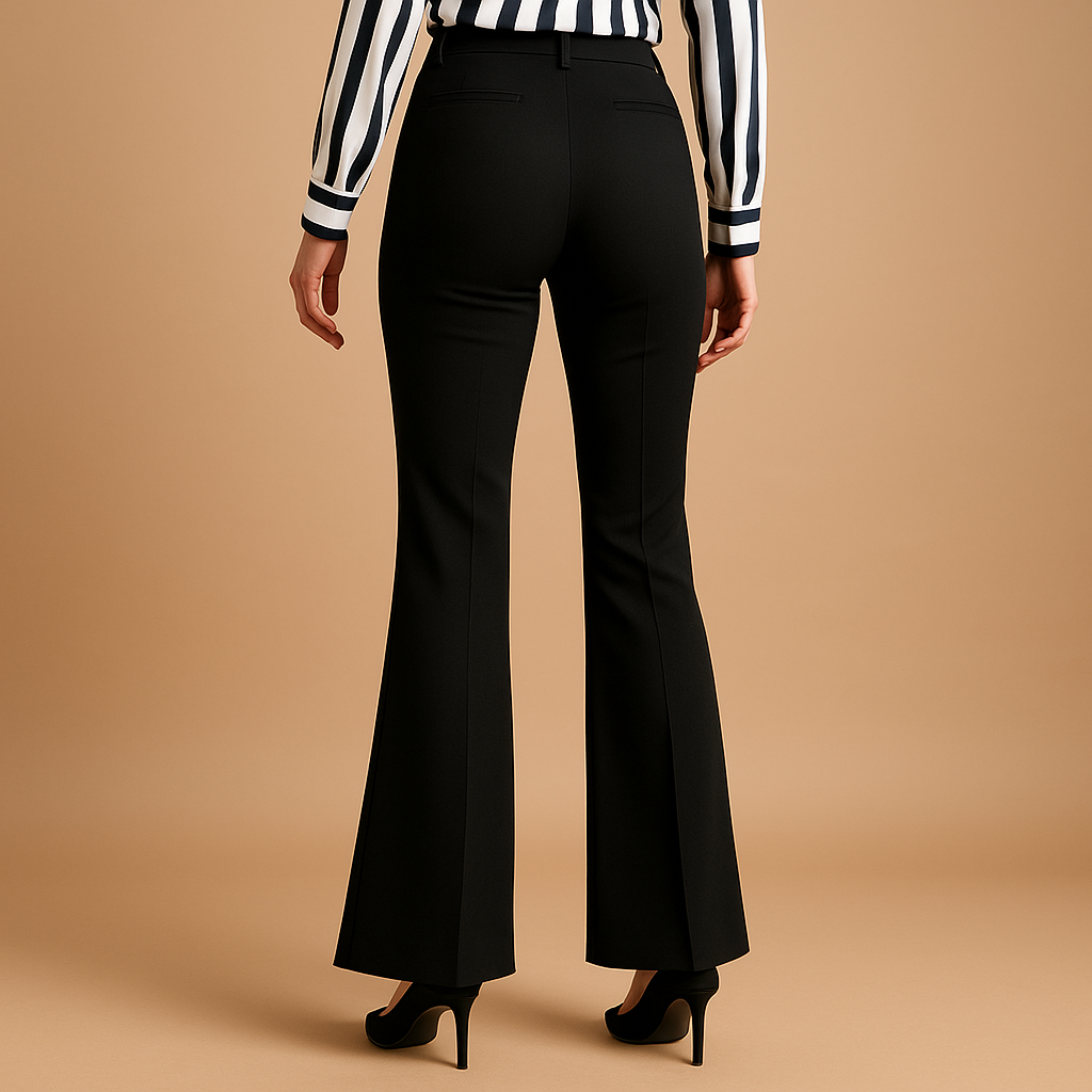 Women’s high waist flared pants with slim fit, wide legs, practical pockets, and cotton blend fabric. Perfect for work, casual, and formal outfits.