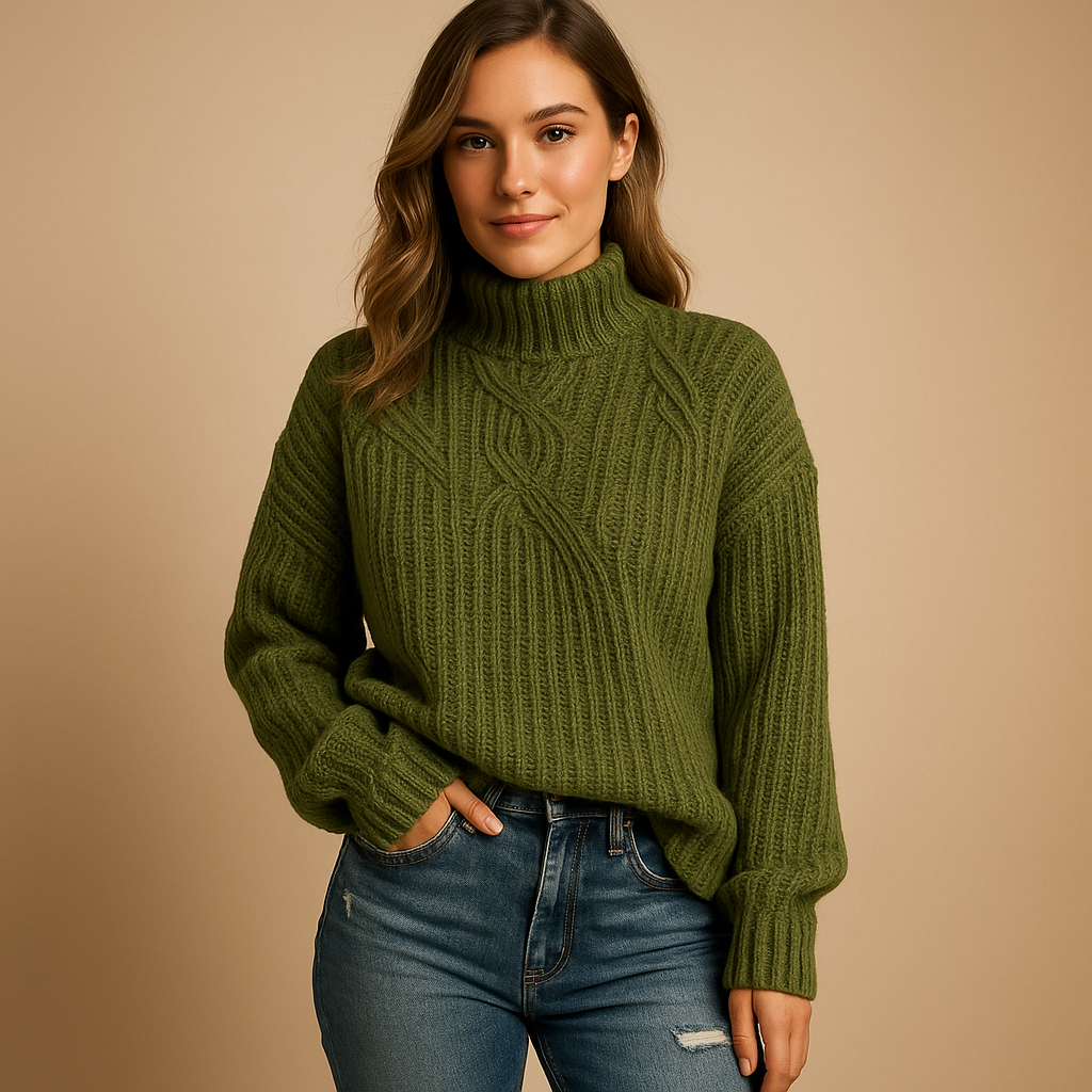 Women’s knitted long sleeve sweater with a classic fit, soft fabric, and timeless design, perfect for casual, office, or evening wear.