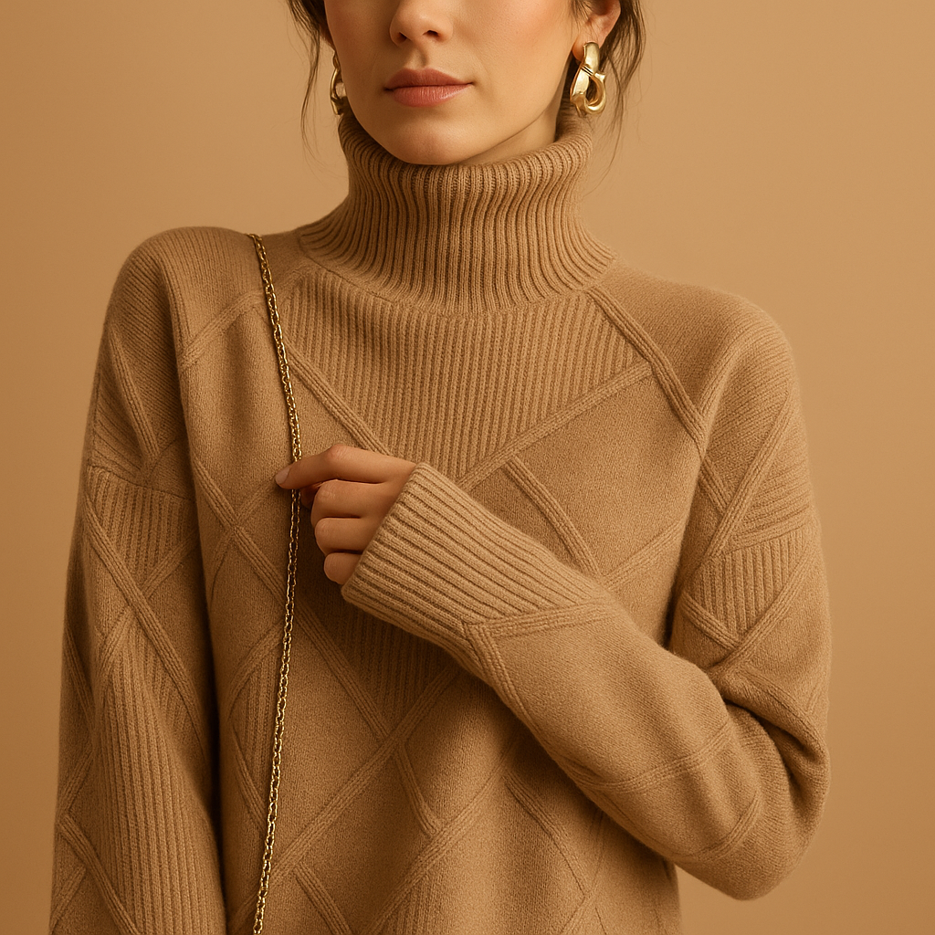 Women’s knitted turtleneck sweater with a modern silhouette, breathable fabric, and elegant fit. Perfect for year-round layering and casual wear.