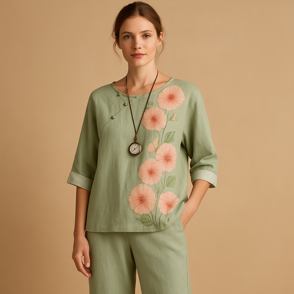 Women’s light two-piece spring and summer set with loose fit and elegant design, perfect for casual days and warm evenings.