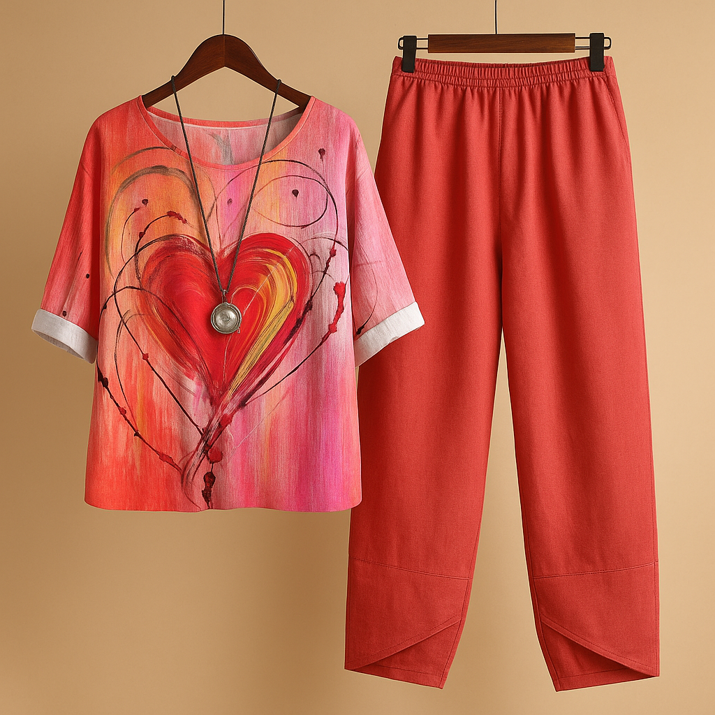 Women’s light two-piece spring and summer set with loose fit and elegant design, perfect for casual days and warm evenings.