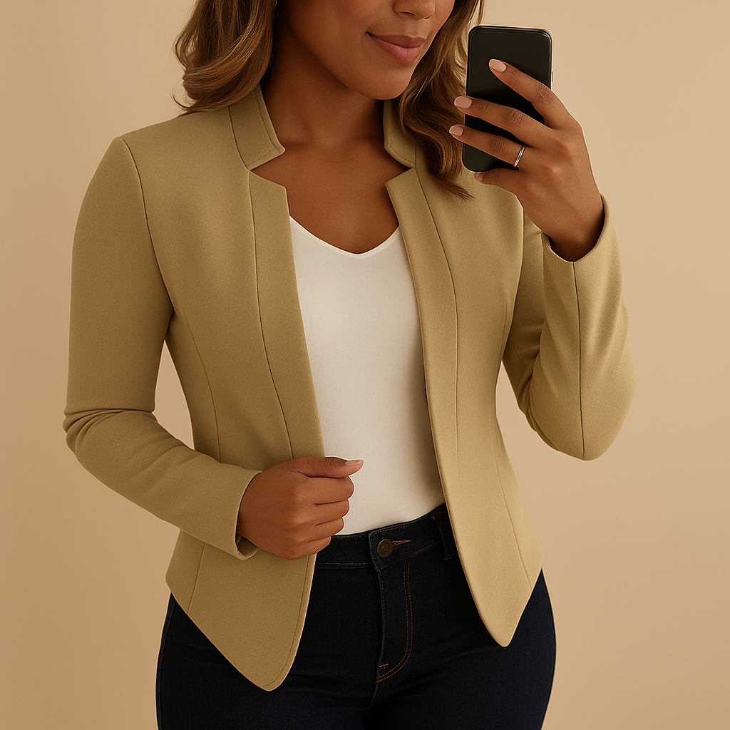 Lightweight women’s blazer with lapel collar in a regular fit and hip length, ideal for spring and summer styling.