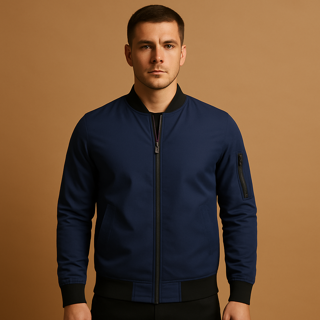 Men’s lightweight bomber jacket with zip closure and classic design, perfect for casual outfits and everyday wear.