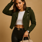 Sophia lightweight jacket for women with tailored fit, breathable fabric, zipper closure, and stand collar. Perfect for business and casual wear.