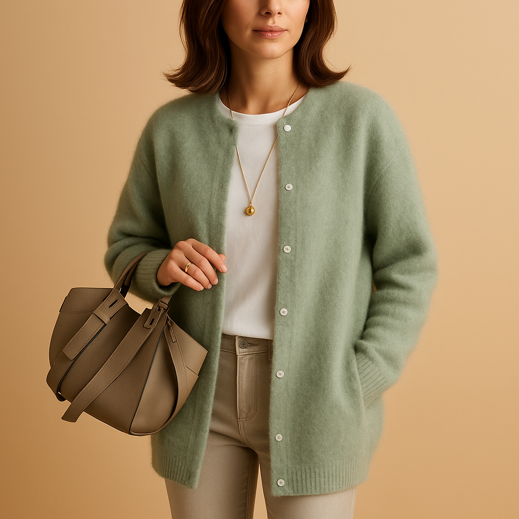 Women’s lightweight knitted cardigan with relaxed fit, long sleeves, and button closure, perfect for layering in casual or office outfits across all seasons.