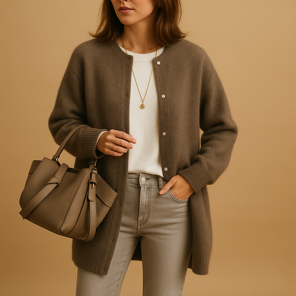 Women’s lightweight knitted cardigan with relaxed fit, long sleeves, and button closure, perfect for layering in casual or office outfits across all seasons.