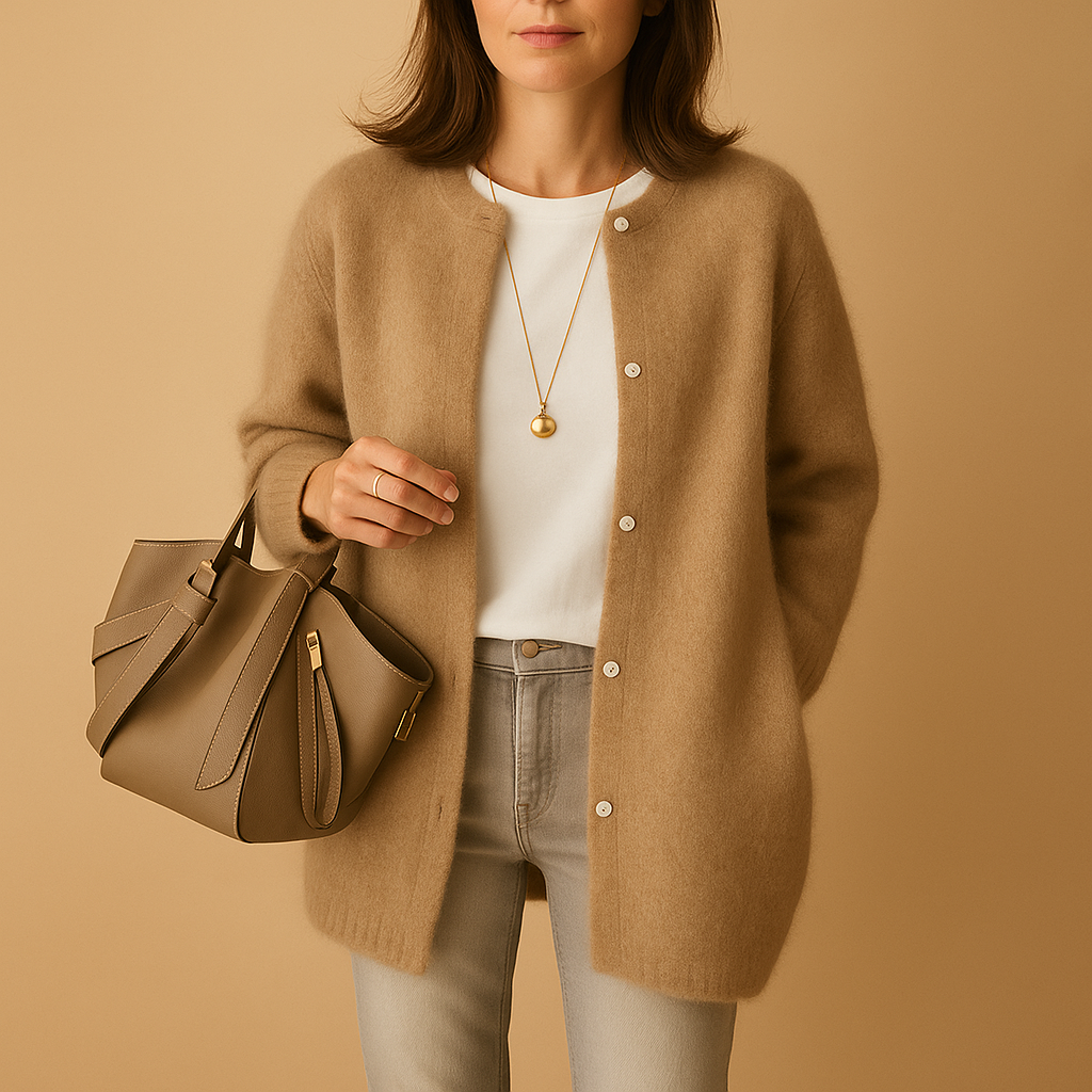 Women’s lightweight knitted cardigan with relaxed fit, long sleeves, and button closure, perfect for layering in casual or office outfits across all seasons.