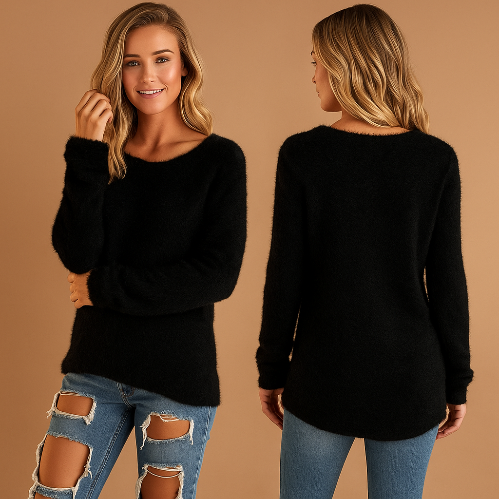 Women’s lightweight knitted sweater with round neck in breathable cotton blend, relaxed fit, and long sleeves, ideal for layering in spring, summer, or autumn.