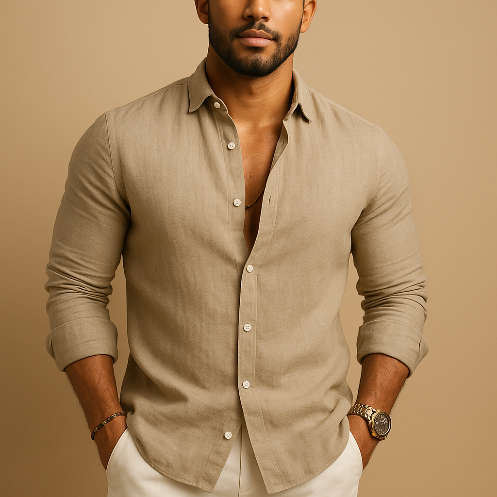 Men’s lightweight breathable shirt with classic fit, designed for casual wear, warm days, and formal occasions.