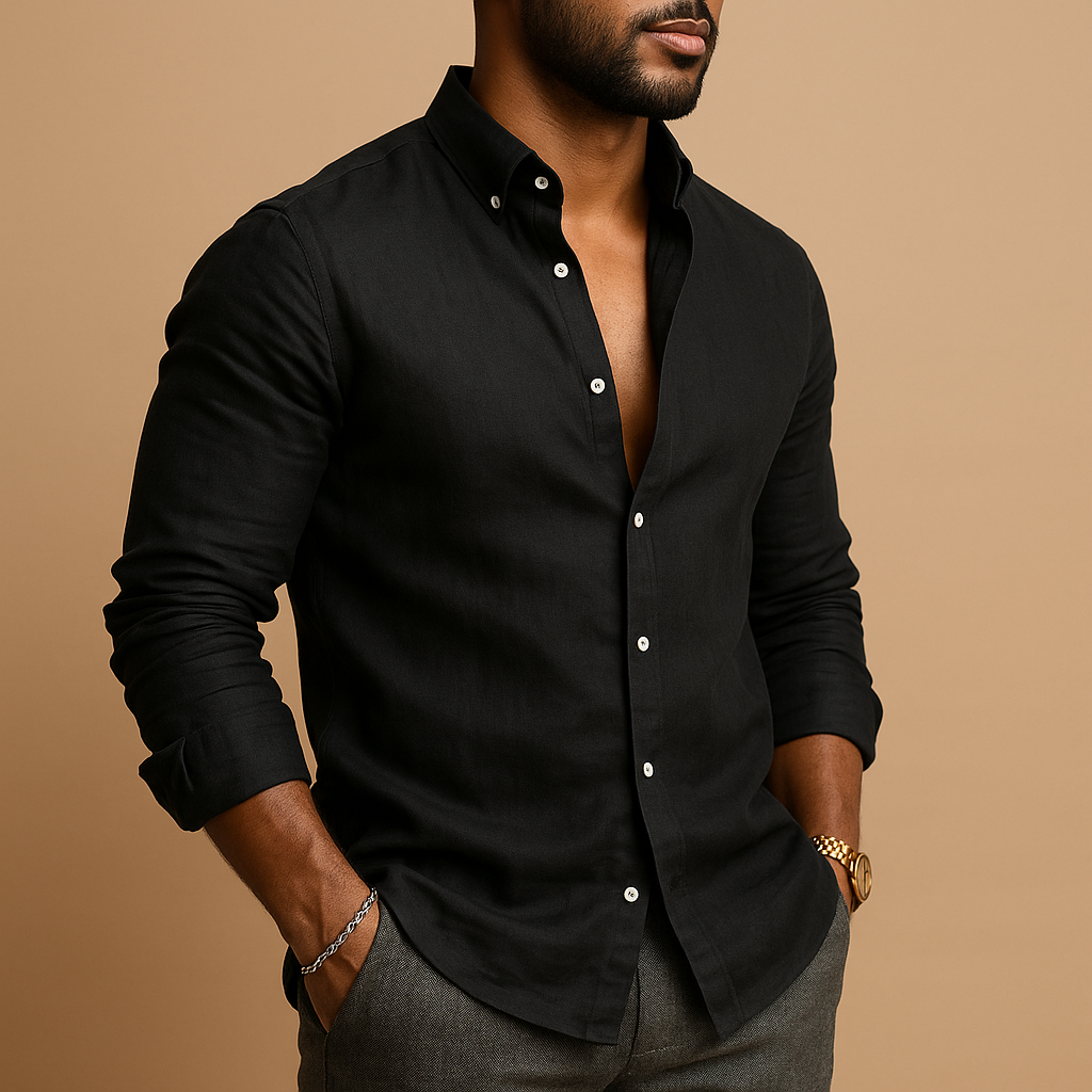 Men’s lightweight breathable shirt with classic fit, designed for casual wear, warm days, and formal occasions.