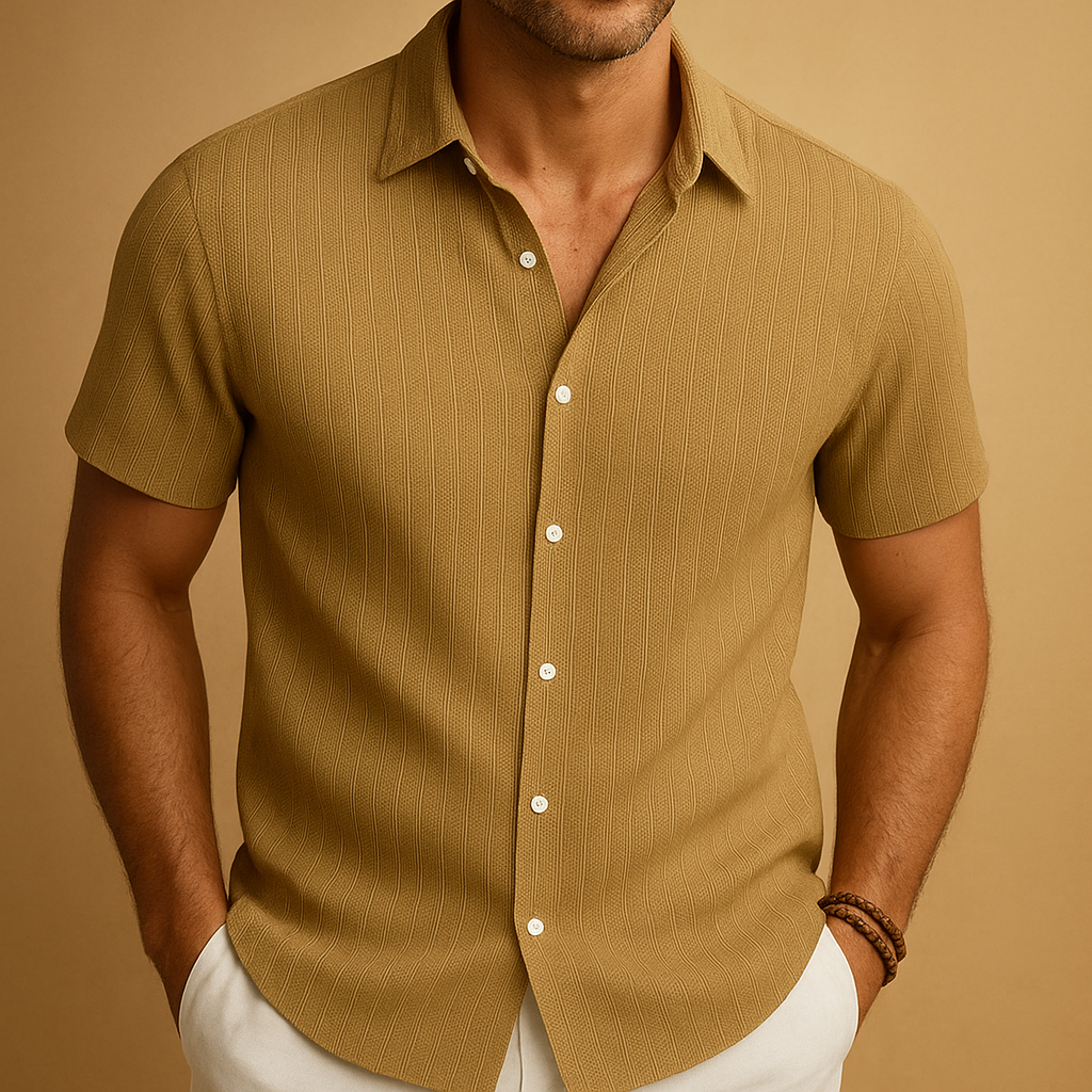 Men’s lightweight short sleeve shirt with classic collar, breathable fabric, and tailored fit. Perfect for summer, work, or casual wear.