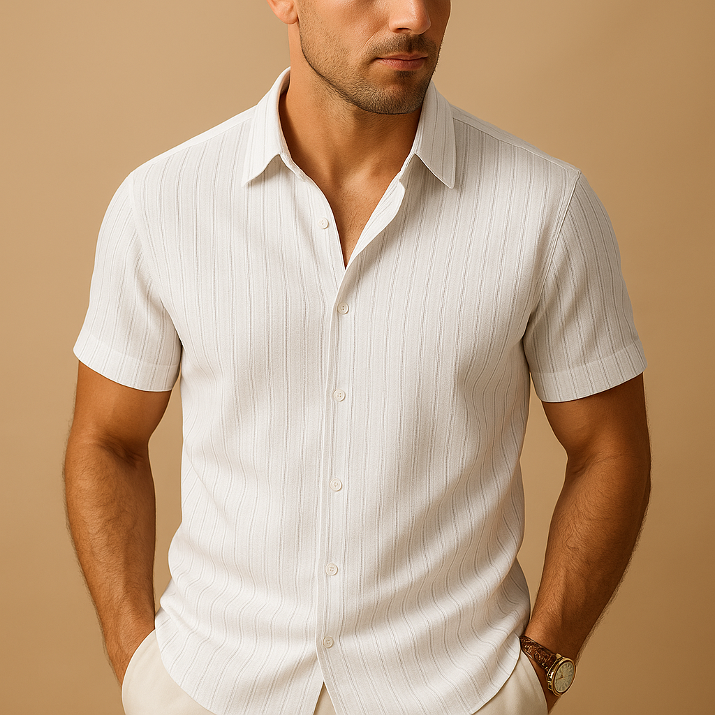 Men’s lightweight short sleeve shirt with classic collar, breathable fabric, and tailored fit. Perfect for summer, work, or casual wear.