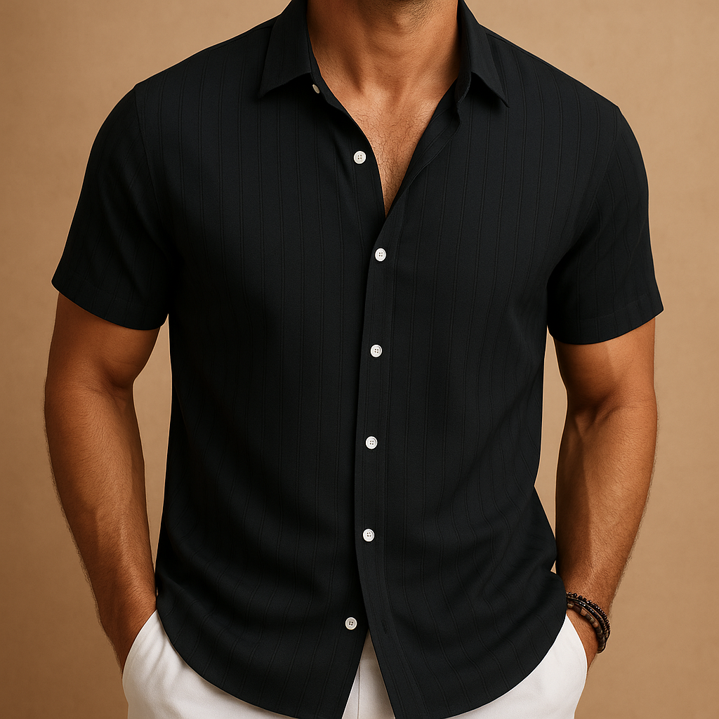 Men’s lightweight short sleeve shirt with classic collar, breathable fabric, and tailored fit. Perfect for summer, work, or casual wear.