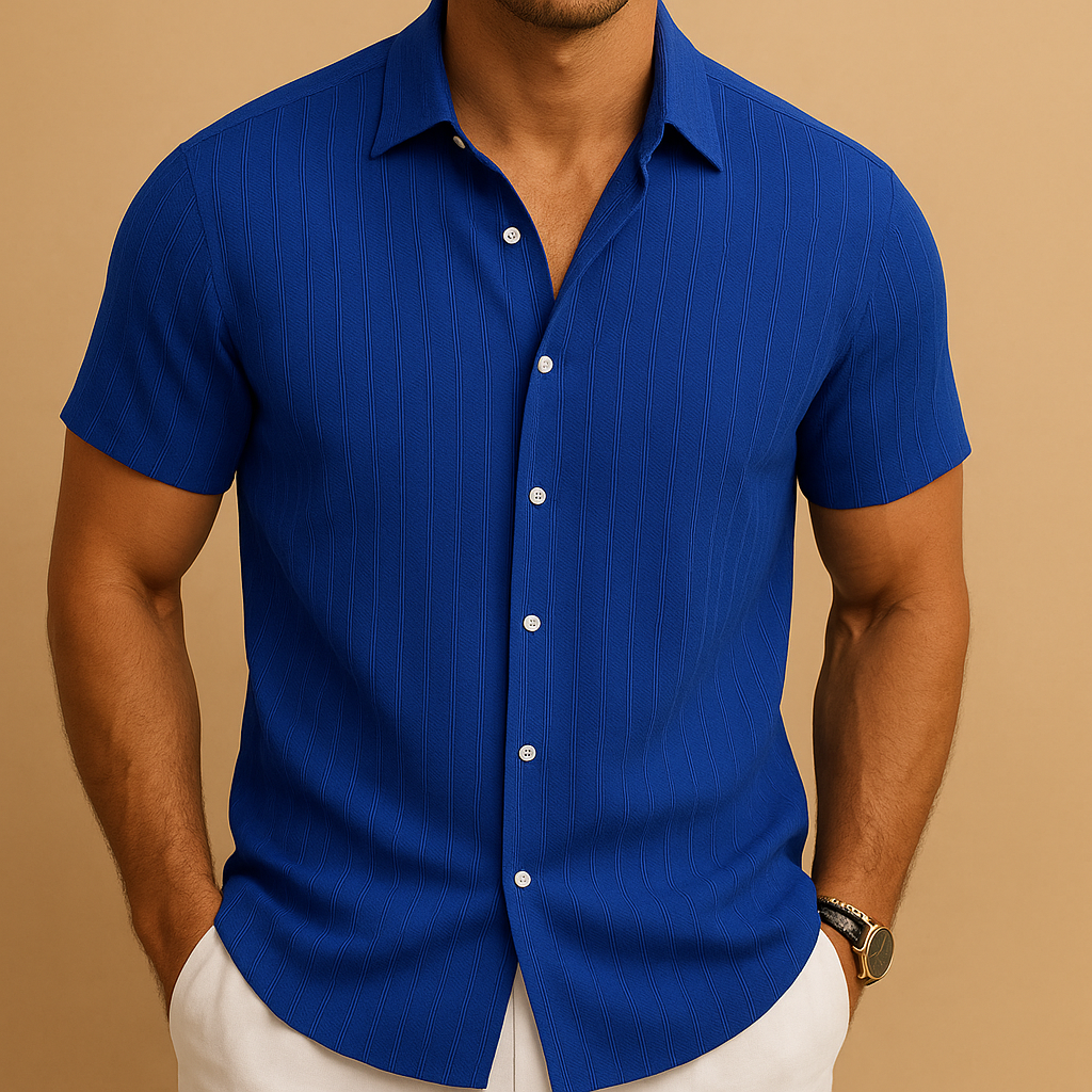 Men’s lightweight short sleeve shirt with classic collar, breathable fabric, and tailored fit. Perfect for summer, work, or casual wear.