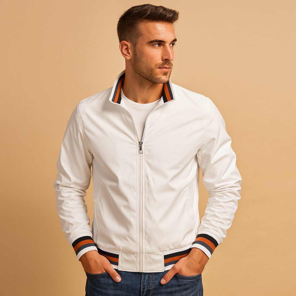 Men’s lightweight summer jacket with zipper closure and breathable design, stylish and comfortable for warm days and casual wear.