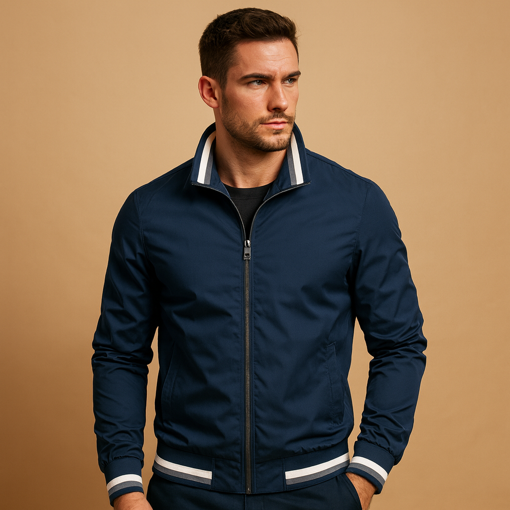 Men’s lightweight summer jacket with zipper closure and breathable design, stylish and comfortable for warm days and casual wear.