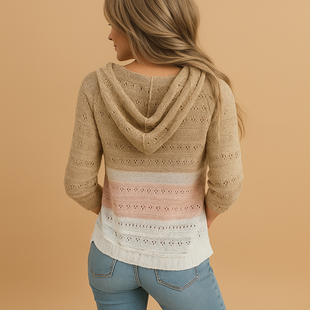 Women’s lightweight V-neck knitted sweater with breathable open-knit detail, relaxed fit, and soft fabric, perfect for spring, summer, or autumn wear.