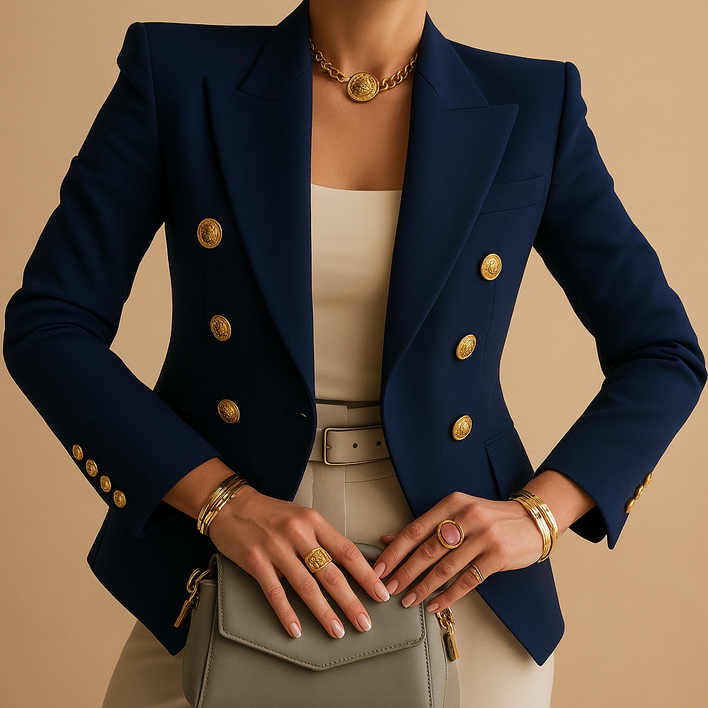 Long elegant blazer for women with a refined silhouette, available in black, beige and gray, ideal for work and stylish daily outfits.