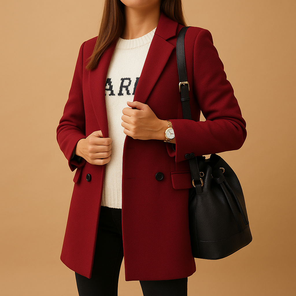Hannah long elegant jacket for women with flattering cut, classic silhouette, and refined details. Available in versatile neutral tones for all seasons.