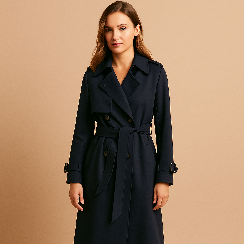 Women’s long elegant winter coat with double-button closure, tailored fit, and luxurious insulation. Perfect for business, formal, and stylish winter looks.