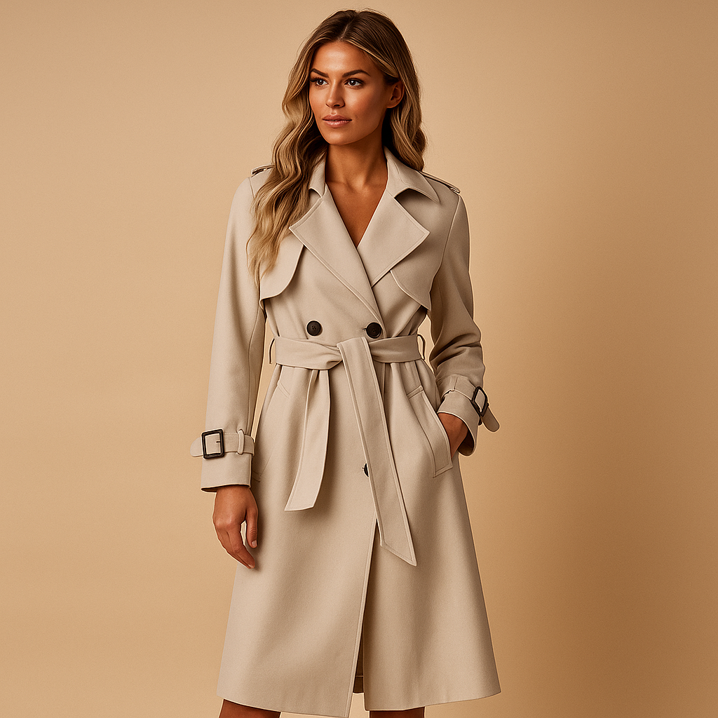 Women’s long elegant winter coat with double-button closure, tailored fit, and luxurious insulation. Perfect for business, formal, and stylish winter looks.