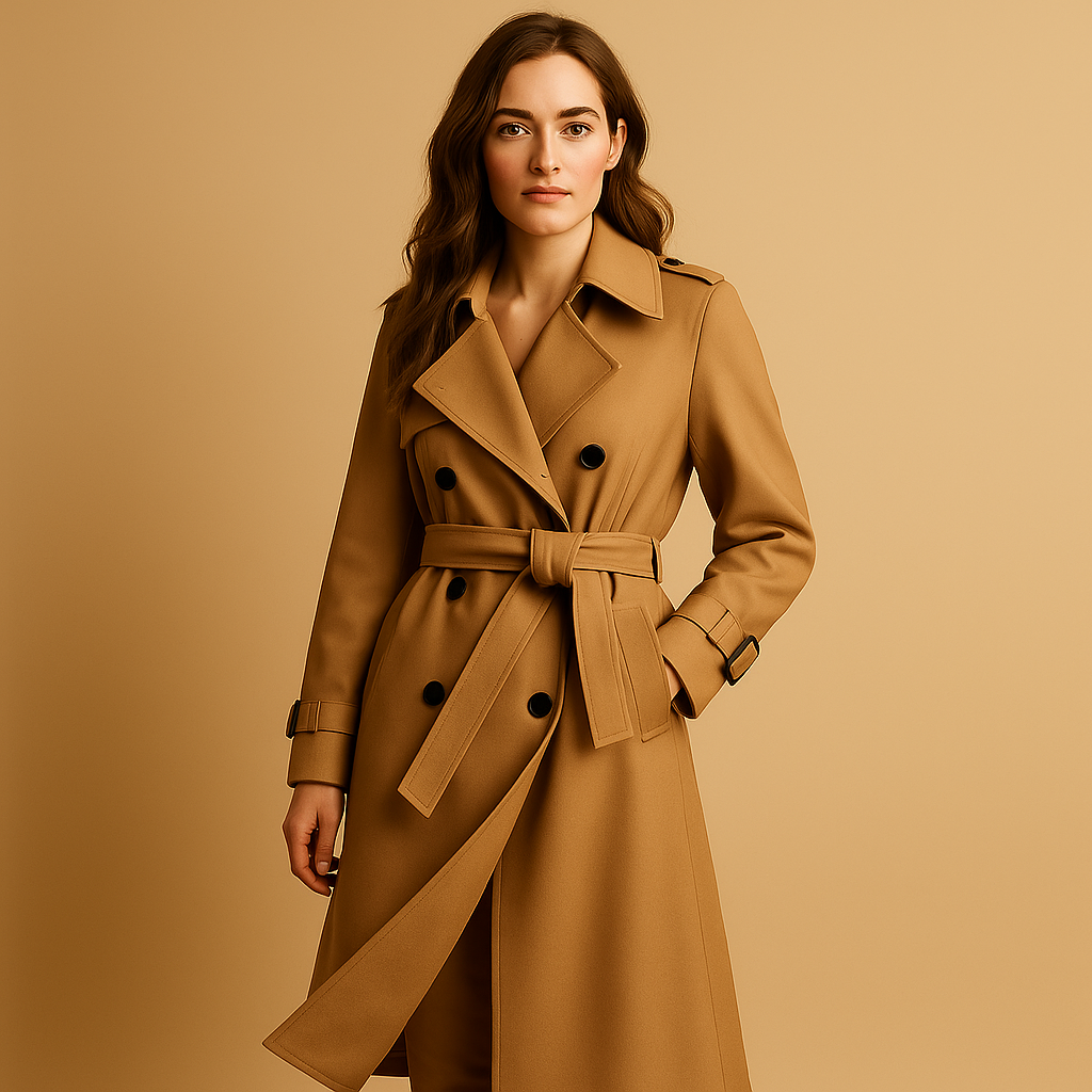 Women’s long elegant winter coat with double-button closure, tailored fit, and luxurious insulation. Perfect for business, formal, and stylish winter looks.