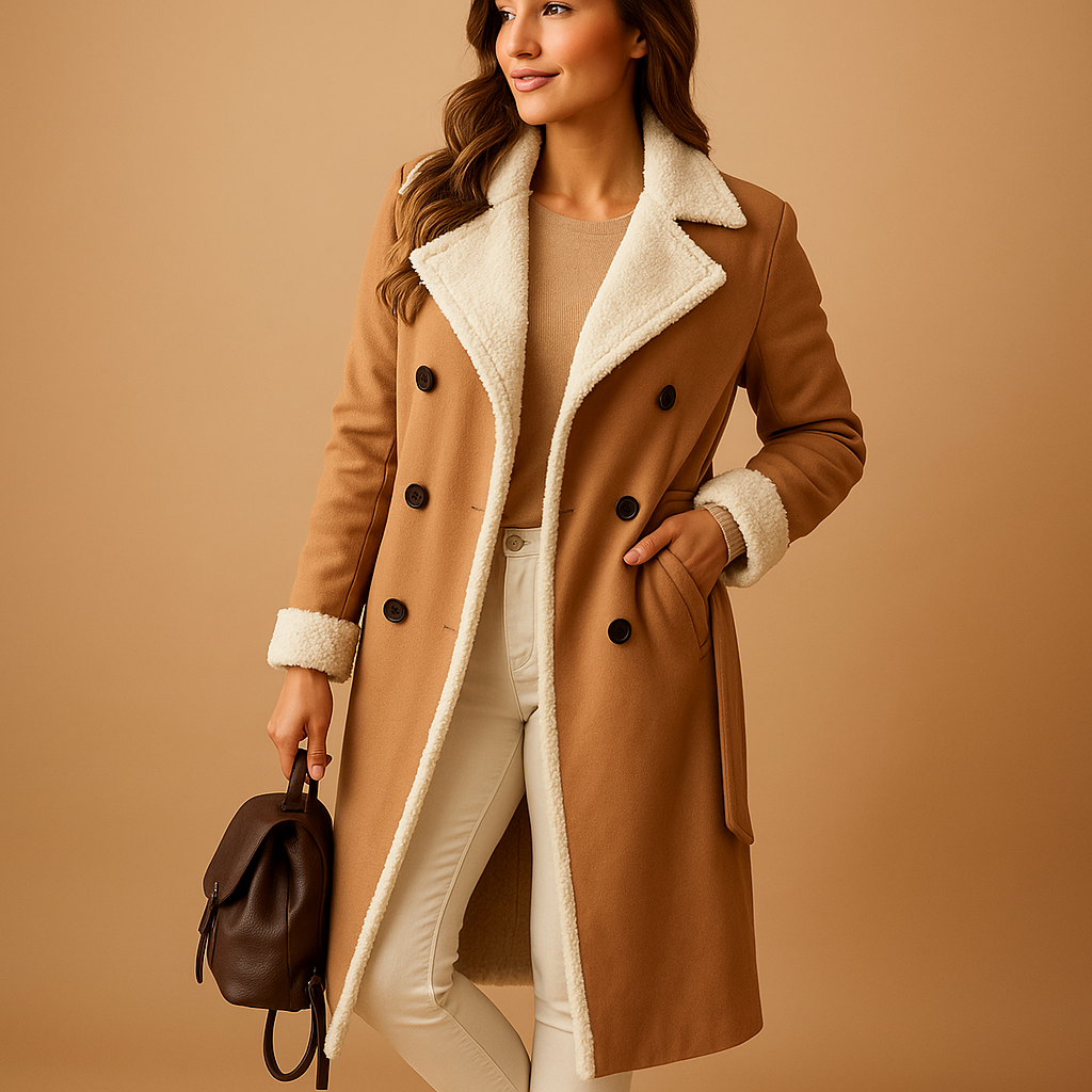 Women’s long quilted winter coat with warm lining, available in black, khaki, apricot, and brown. Elegant design with zipper and button closure.