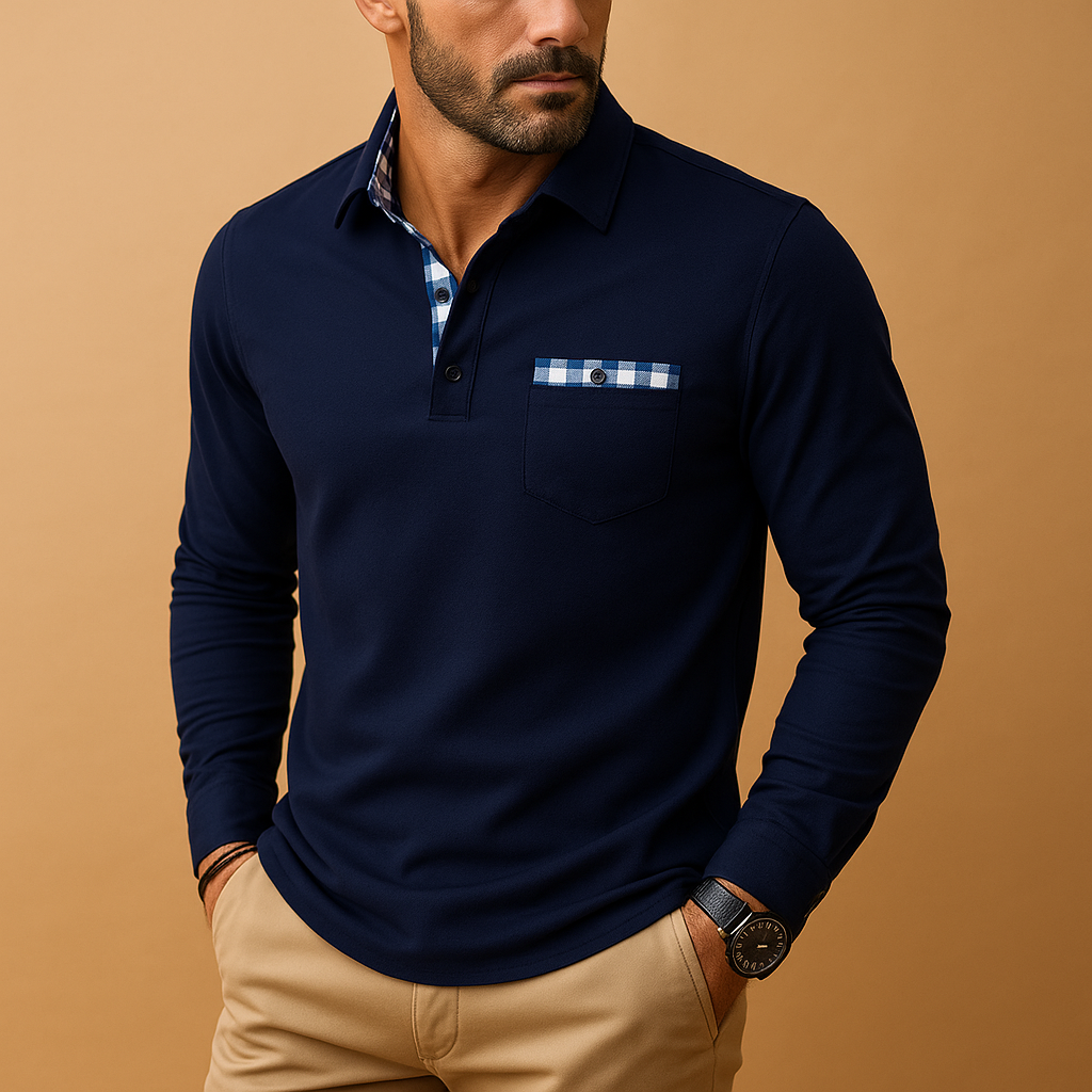 Men’s long sleeve polo shirt Victor with classic collar and button closure. Comfortable fit, ideal for casual wear and business occasions.