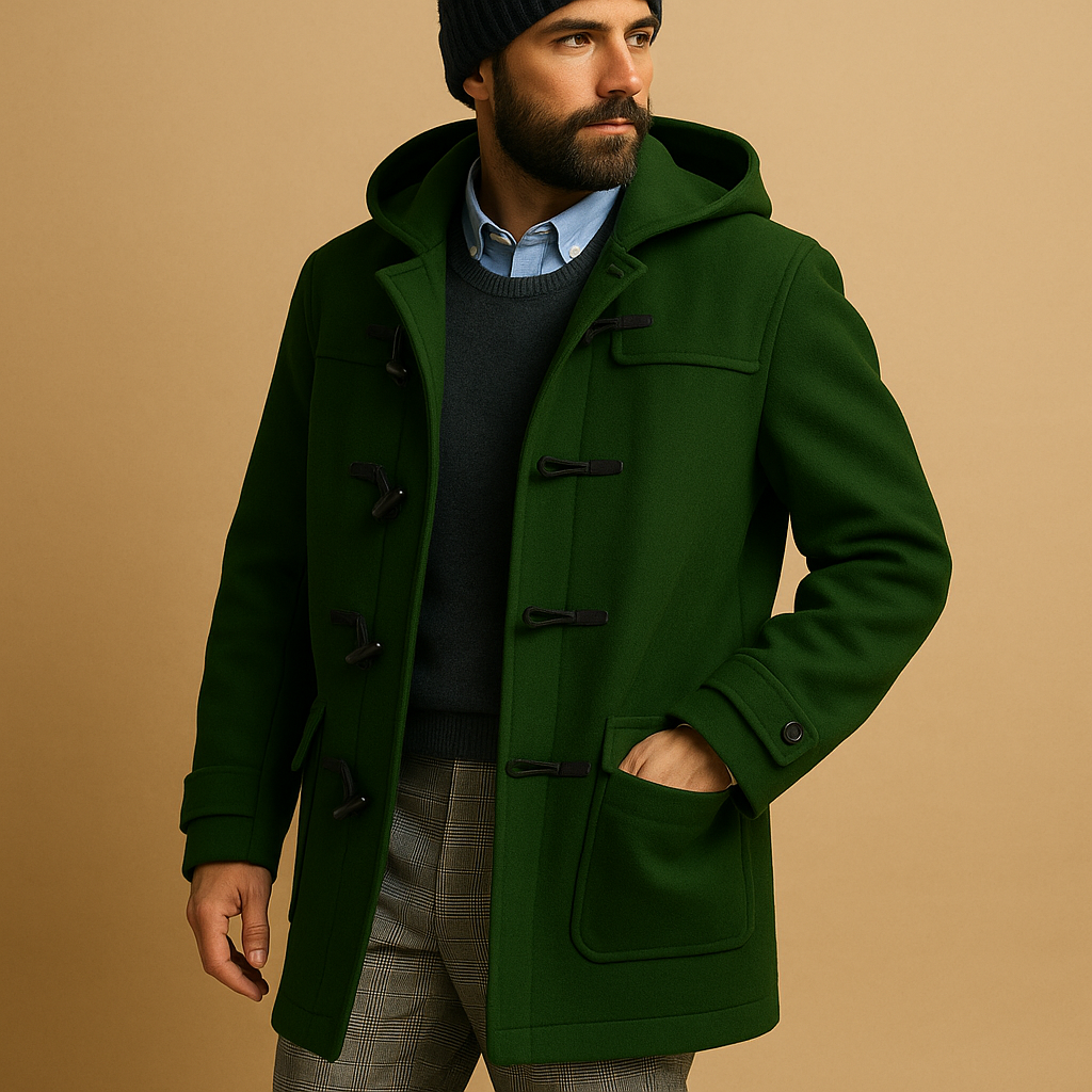 Men’s long winter coat with insulating design and extended cut, perfect for work, winter walks, and everyday wear.