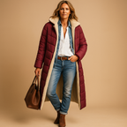 Women’s long winter coat with premium insulation, modern cut, and comfortable fit. Available in Black, Beige, and Dark Blue for timeless winter elegance.