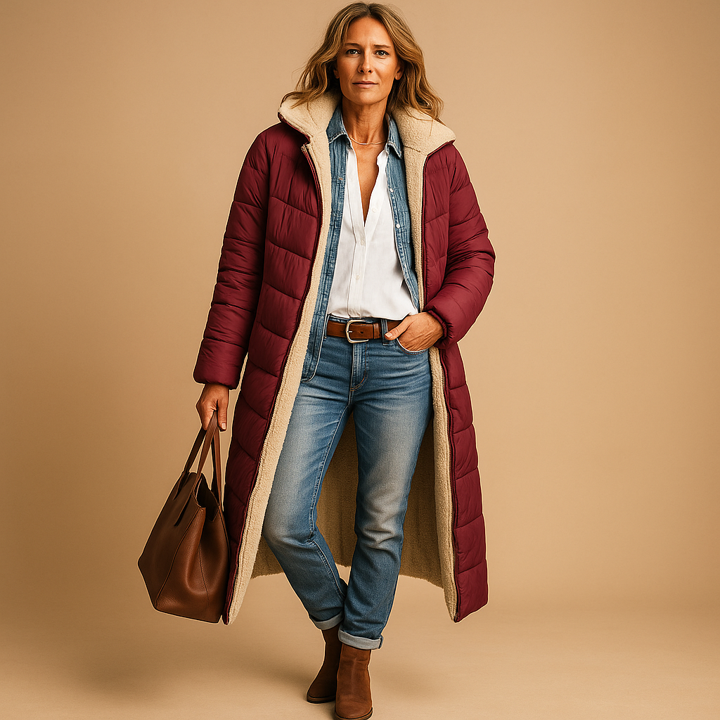 Women’s long winter coat with premium insulation, modern cut, and comfortable fit. Available in Black, Beige, and Dark Blue for timeless winter elegance.