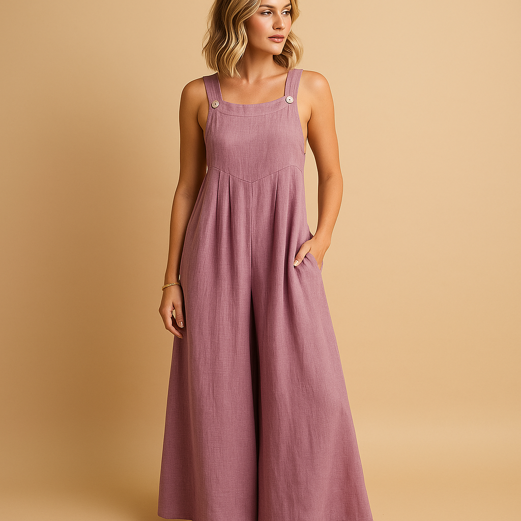 Loose cotton overall for women with adjustable straps and relaxed fit, perfect for summer outings, casual wear, and comfortable days at home.