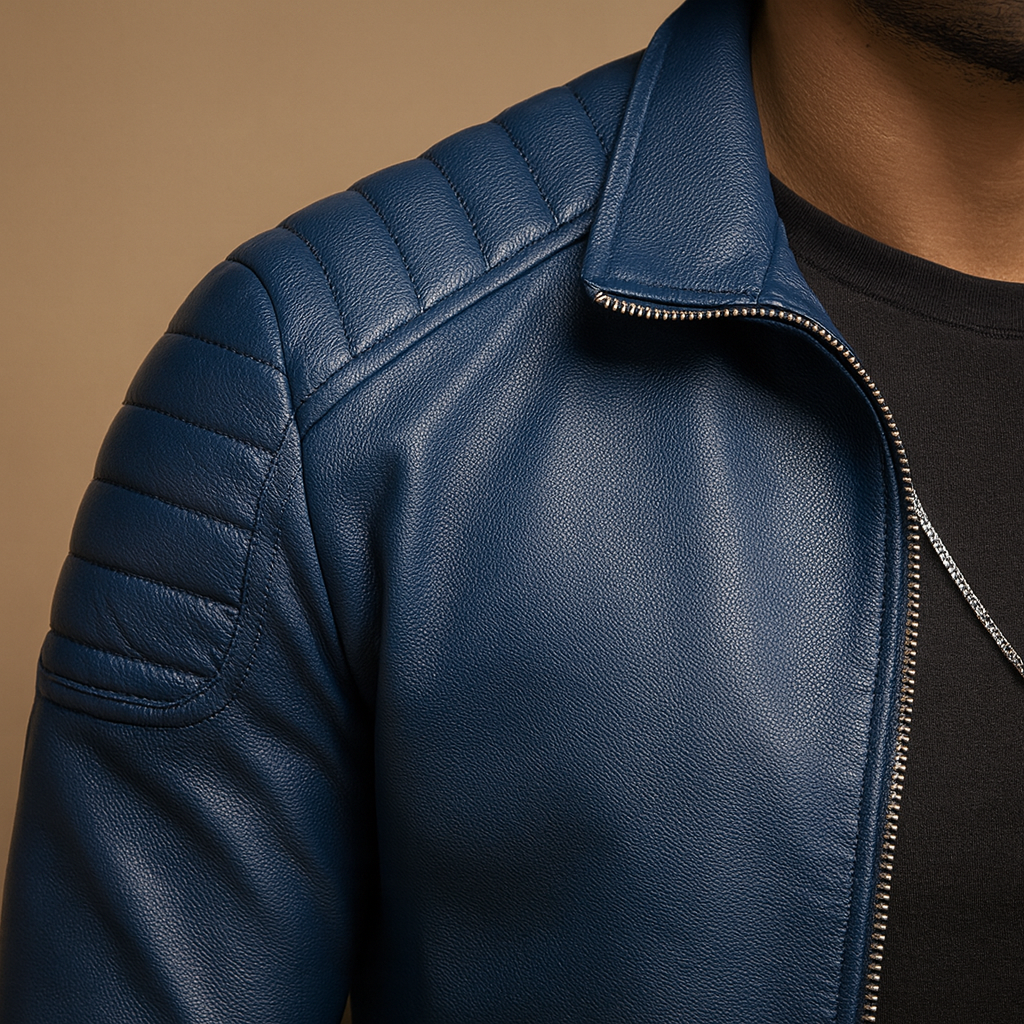 Luxury biker jacket for men with soft, breathable material and elegant design, perfect for business or casual occasions.