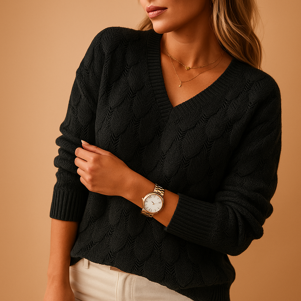Women’s minimalist knit sweater with round neckline and relaxed fit. Stylish and versatile design, available in classic and trendy colors.
