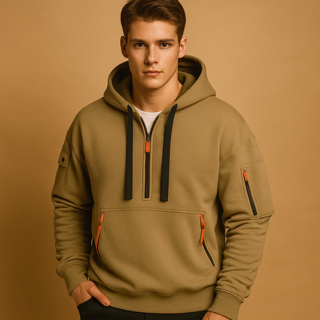 Men’s modern hooded sweatshirt with a soft fabric, comfortable fit, and versatile color options, perfect for everyday casual and sporty wear.