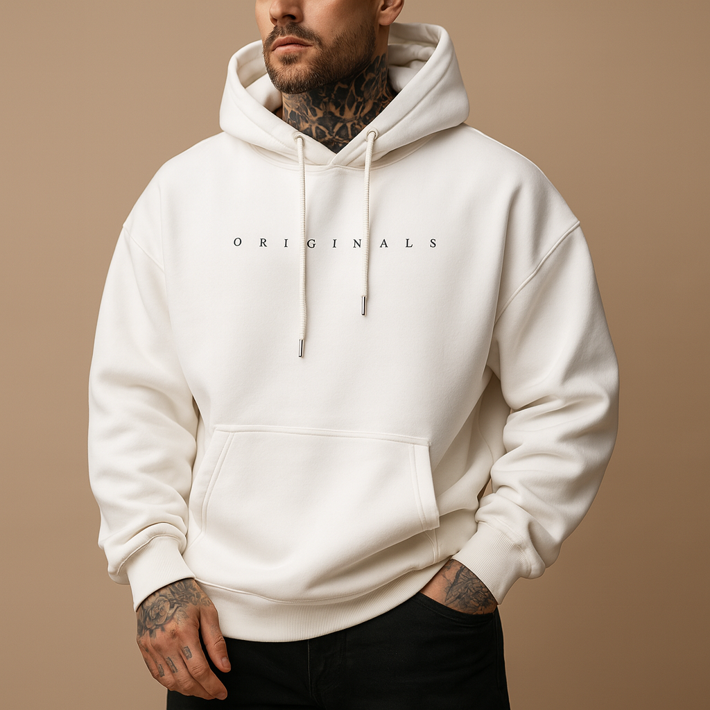 Men’s modern hoodie with hood in black, white, or yellow. Comfortable, warm, and stylish design for casual, sporty, and everyday wear.