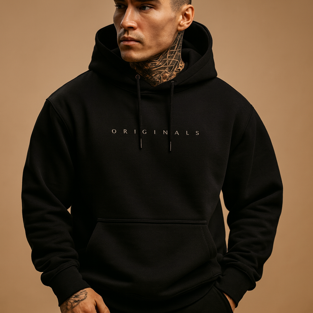 Men’s modern hoodie with hood in black, white, or yellow. Comfortable, warm, and stylish design for casual, sporty, and everyday wear.