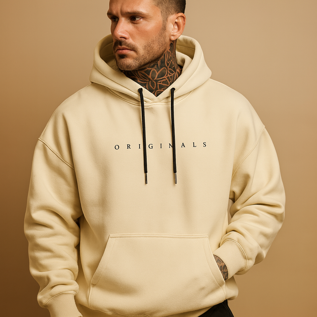 Men’s modern hoodie with hood in black, white, or yellow. Comfortable, warm, and stylish design for casual, sporty, and everyday wear.