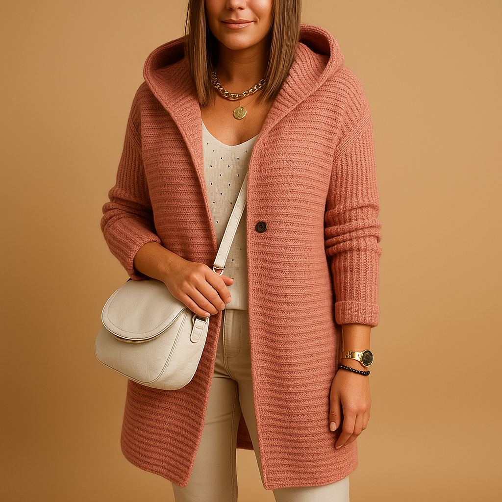 Women’s open knitted cardigan with relaxed fit, available in multiple colors, perfect for layering in autumn, winter, or cozy indoor moments.