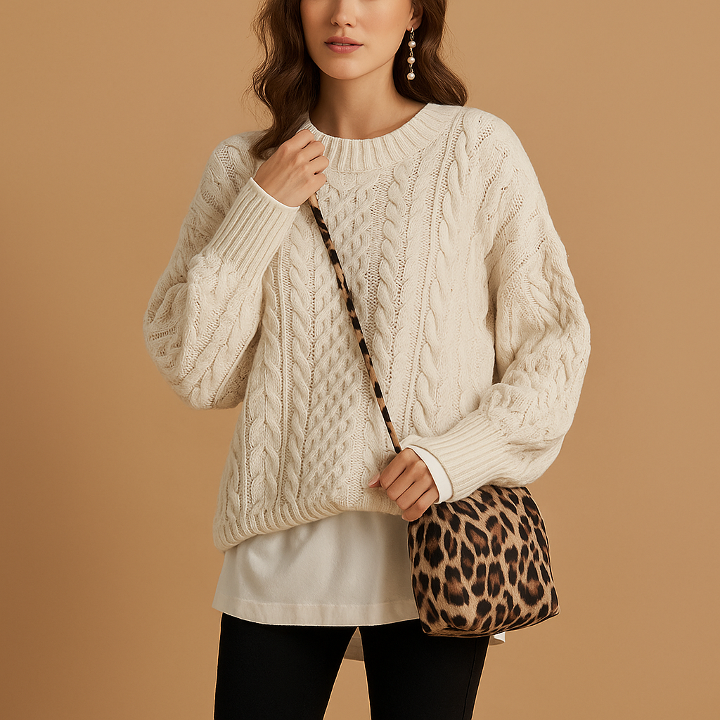 Women’s oversized chunky knit sweater with dropped shoulders, long sleeves, and soft breathable fabric. Perfect for winter layering and casual outfits.