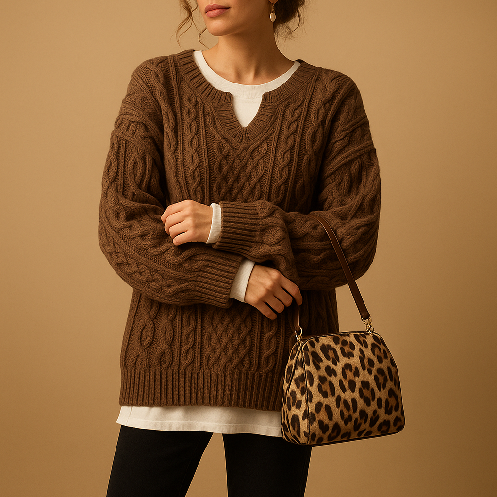 Women’s oversized chunky knit sweater with dropped shoulders, long sleeves, and soft breathable fabric. Perfect for winter layering and casual outfits.
