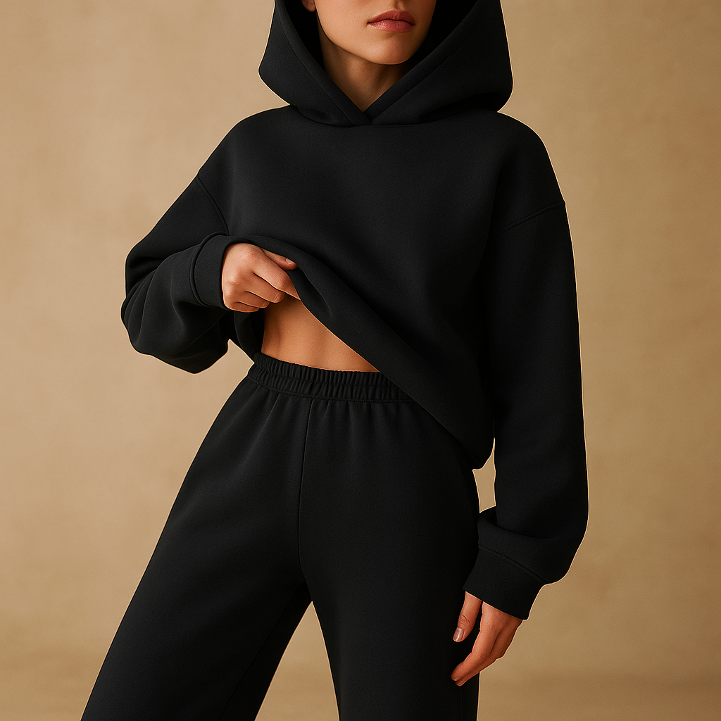 Women’s oversized hoodie and jogger loungewear set in soft fabric, perfect for lounging, casual wear, or cozy evenings at home.