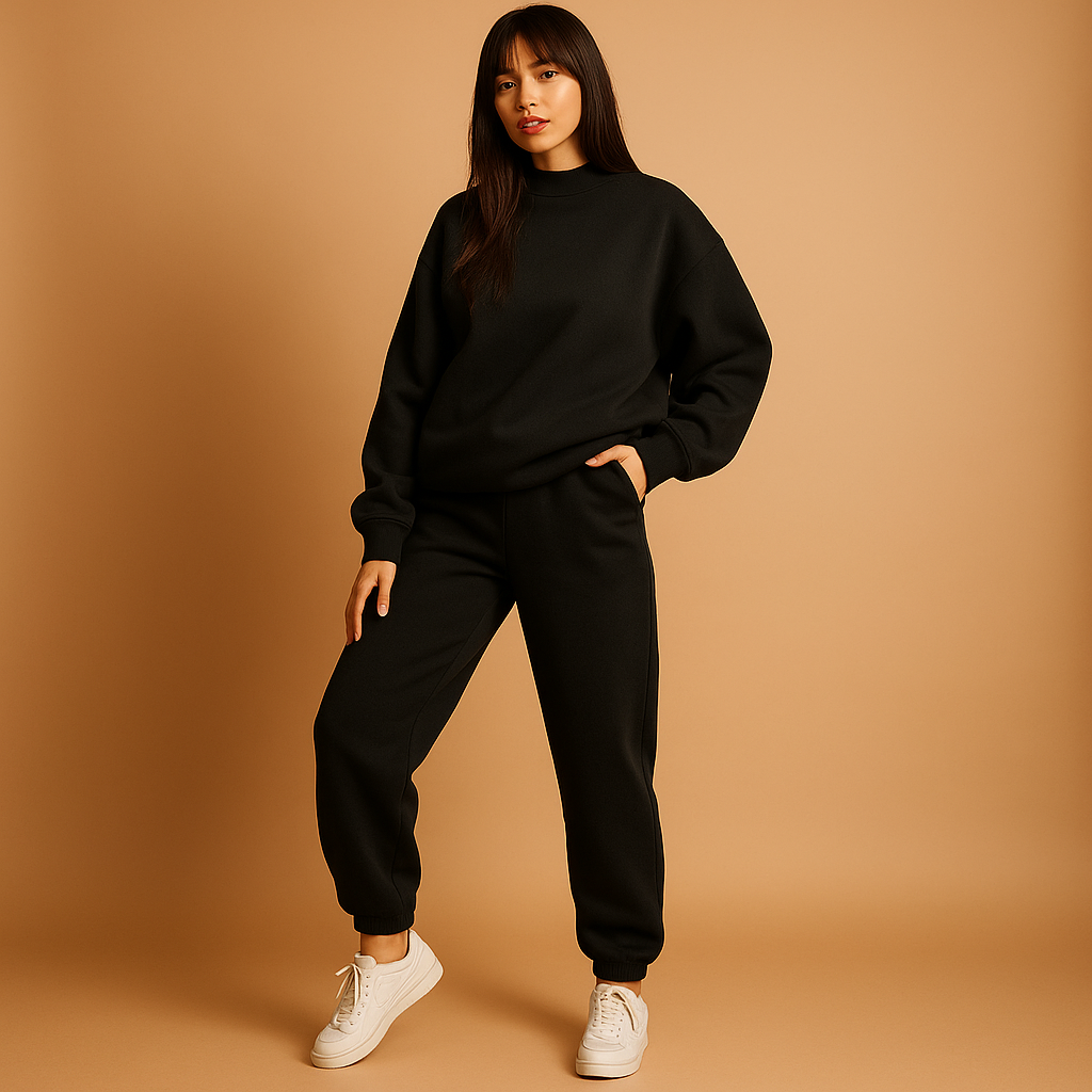 Women’s oversized hoodie and jogger loungewear set in soft fabric, perfect for lounging, casual wear, or cozy evenings at home.